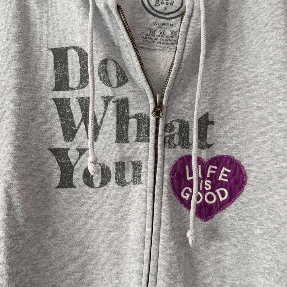 LIFE IS GOOD “Do What you Love”patch Heather Gray Zip-Up Hoodie Jacket w pockets - Picture 6 of 12